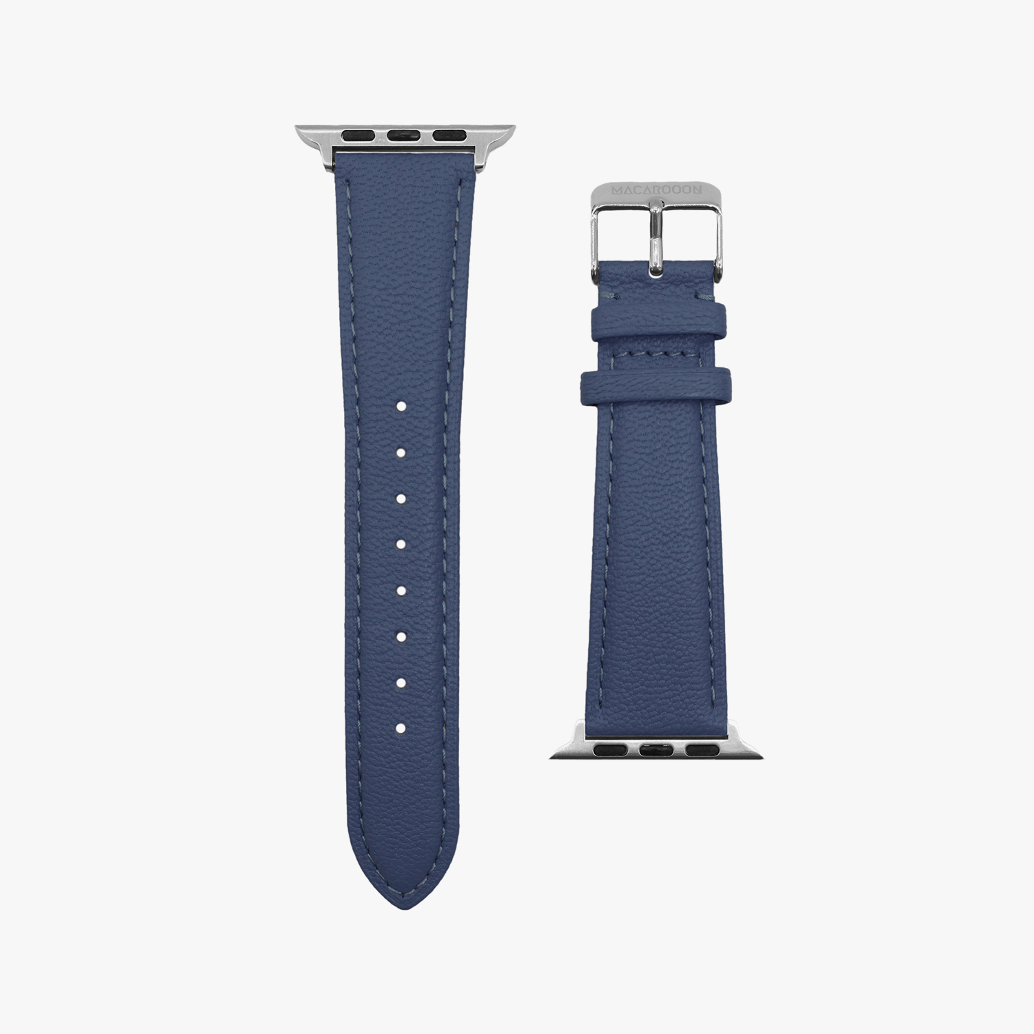客製化禮物意大利真皮革Apple Watch灰藍色蘋果手錶錶帶 - 錶帶 - 真皮 藍色