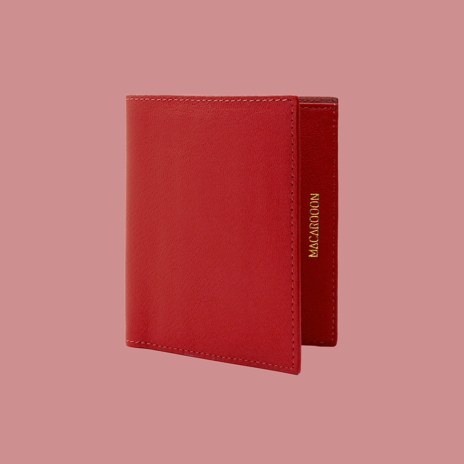 Customized genuine leather macaron red short wallet wallet card holder Silver card holder - Card Holders & Cases - Genuine Leather Red